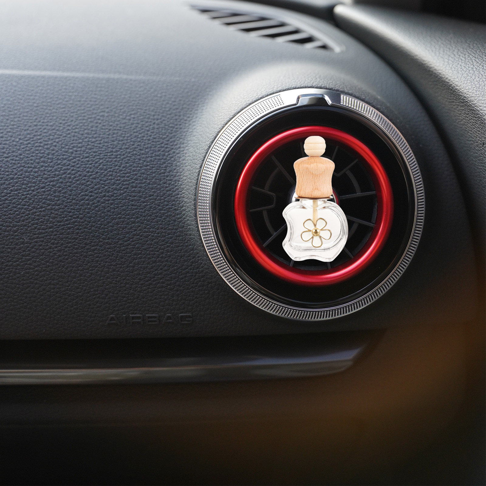Car Fragrance Diffuser - ชุดขวดน้ำหอมปรับอากาศในรถยนต์ 3 ชิ้น ขวดแก้วใสพร้อมฐานไม้ สามารถเติมน้ำหอมได้ สำหรับใช้ในรถยนต์