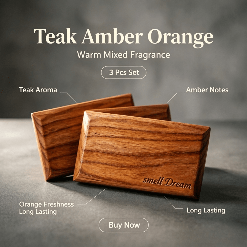 Car Fragrance Diffuser - น้ำหอมปรับอากาศในรถยนต์ กลิ่นไม้สักอำพันส้ม ชุด 3 ชิ้น กลิ่นหอมติดทนนาน